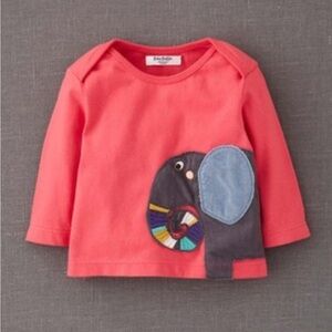 Baby Boden Elephant Appliqué Long Sleeve Tee 3-6Mos Coral